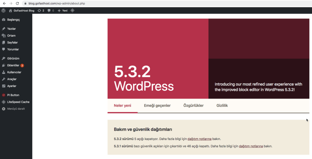 Wordpress guncellendi